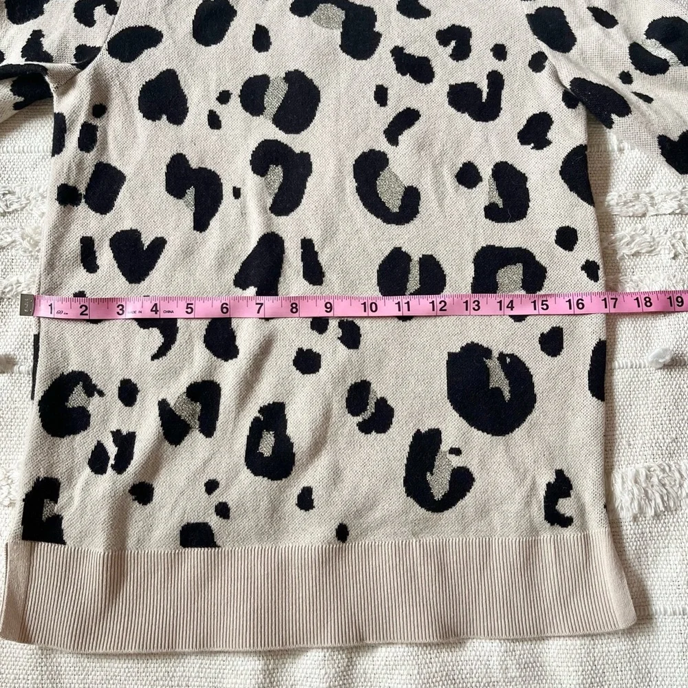 LOFT Leopard Jacquard Beige/Metallic Gold Sweater size xsmall - Picture 5 of 9